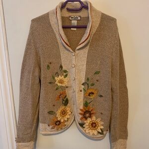 Tan Floral Embroidered Women's Sweater